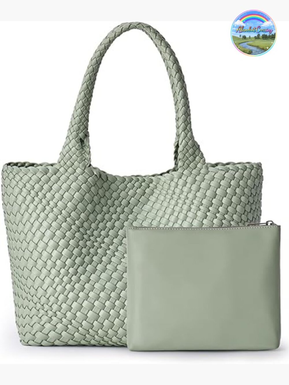 Faux Leather Woven Top Handle Tote Shoulder Bag with Zippered Pouch